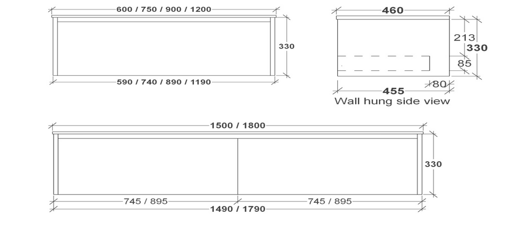 Rifco Genesis Wall Hung Vanity with Acrylic Top and Basin Single Drawer