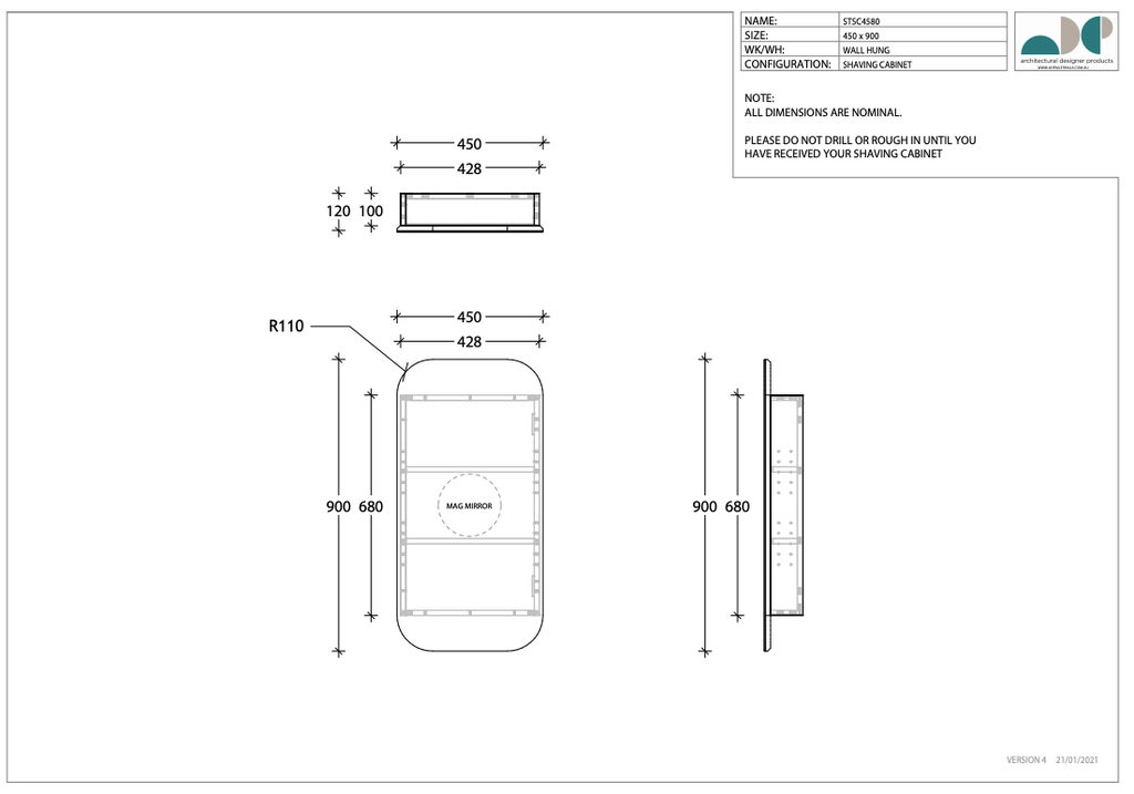 ADP Stadium Shaving Cabinet 450mm - Wellsons