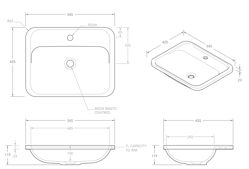 ADP Strength Solid Surface Inset Basin - Matte White