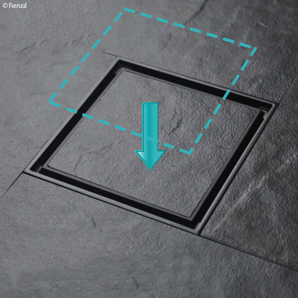 Fienza Square Tile Bed Floor Waste 80mm - Matte Black - Wellsons