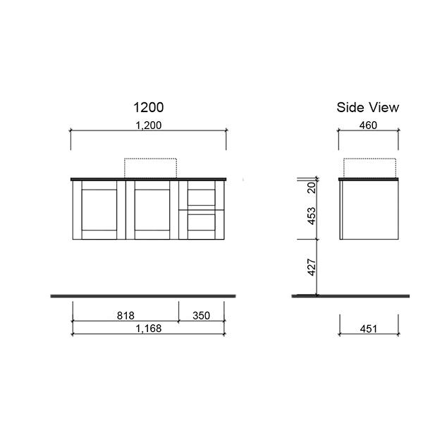 Timberline Victoria Wall Hung Vanity with Silksurface Freedom Top & Basin - Wellsons