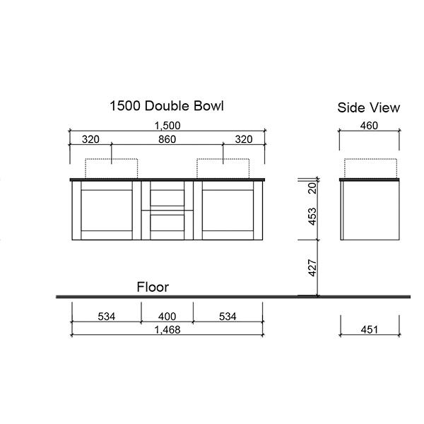 Timberline Victoria Wall Hung Vanity with Silksurface Freedom Top & Basin - Wellsons
