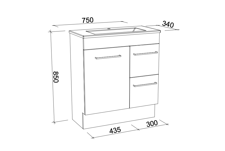 Timberline Ensuite Floor Standing Vanity with Acrylic Top - Wellsons