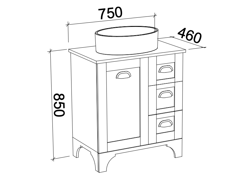 Timberline Windsor Floor Standing Vanity with Silksurface Top & Above Counter Basin
