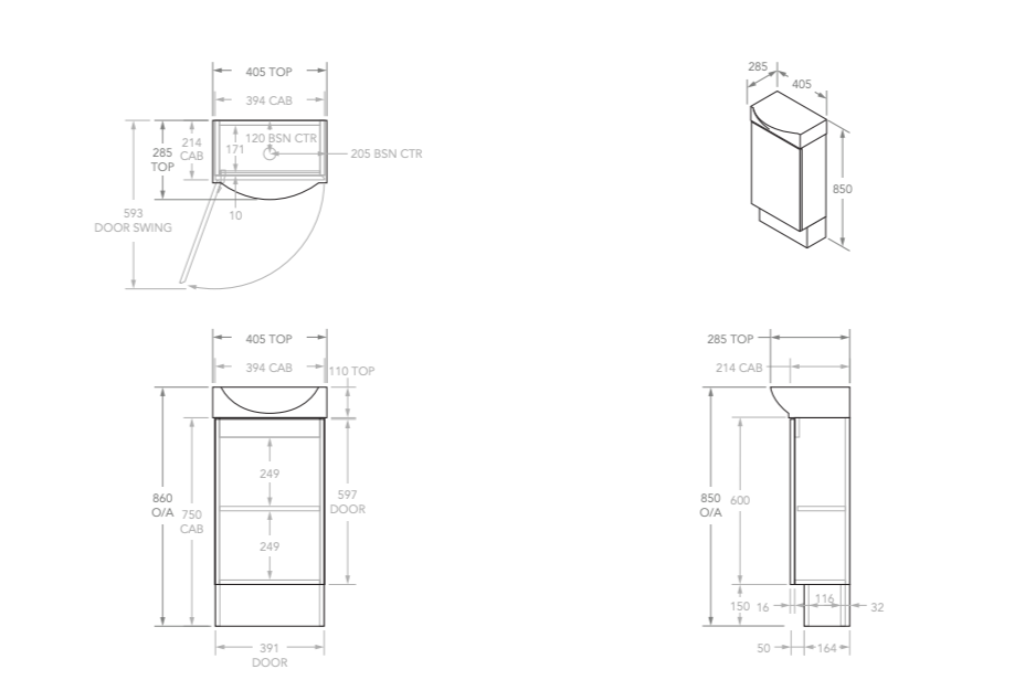 ADP Tiny Semi-Recessed Floor Standing Vanity 400mm - Wellsons