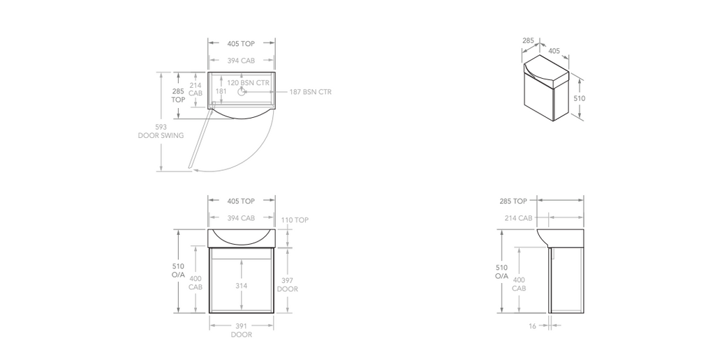 ADP Tiny Semi-Recessed Wall Hung Vanity 400mm - Wellsons