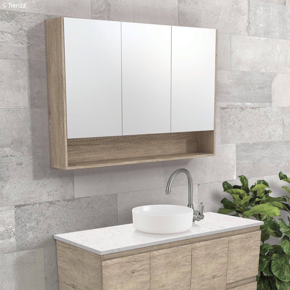 Fienza Mirror Cabinet with Display Shelf 750mm - 1200mm - Scandi Oak
