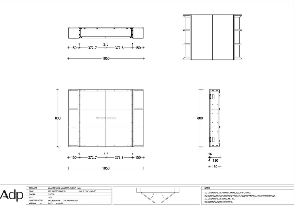 ADP Glacier Shelf Shaving Cabinet - Lite