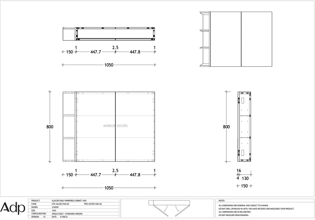 ADP Glacier Shelf Shaving Cabinet - Pro