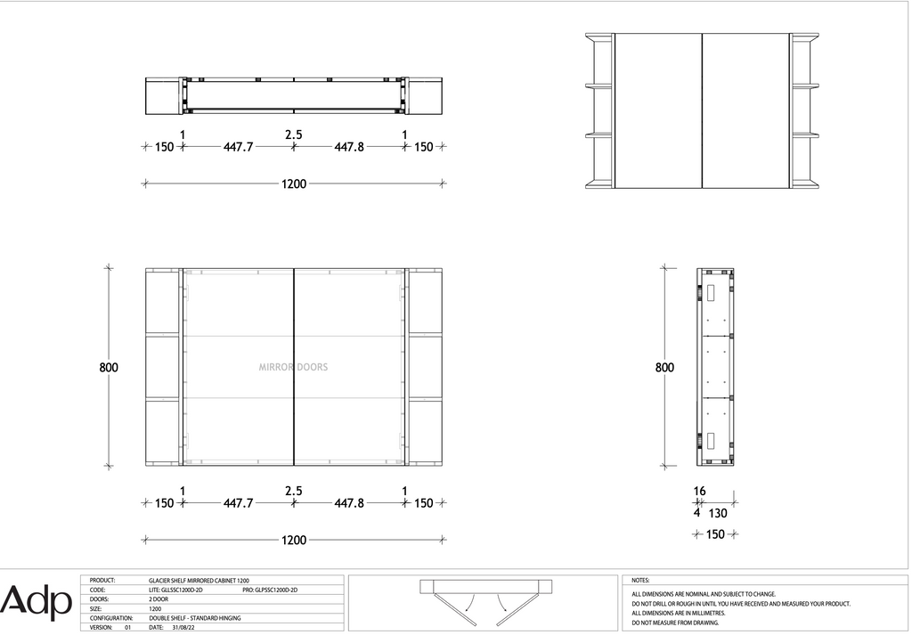 ADP Glacier Shelf Shaving Cabinet - Pro