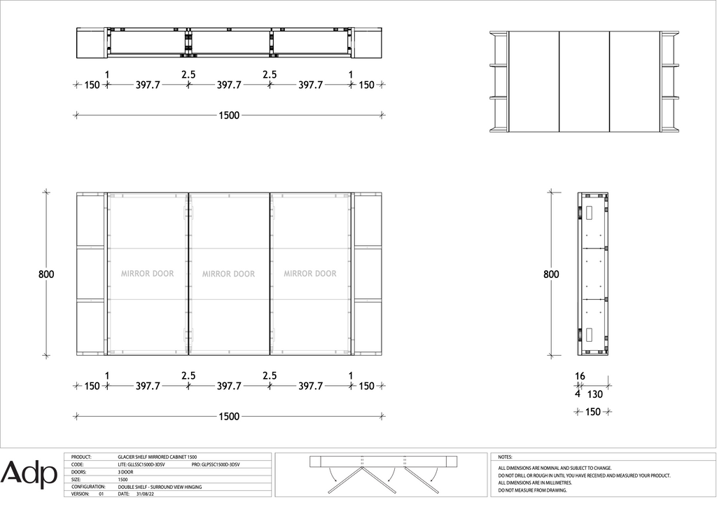ADP Glacier Shelf Shaving Cabinet - Pro