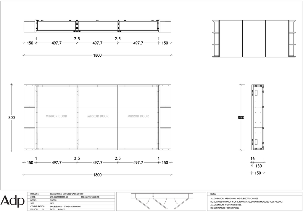 ADP Glacier Shelf Shaving Cabinet - Lite