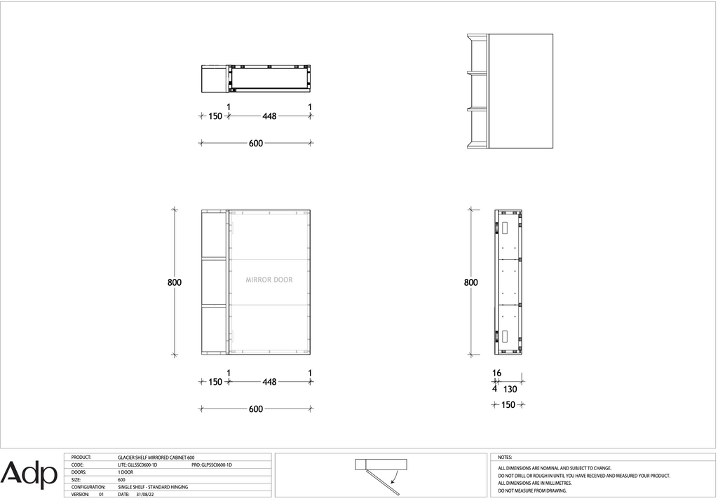 ADP Glacier Shelf Shaving Cabinet - Pro