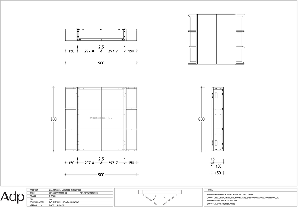 ADP Glacier Shelf Shaving Cabinet - Pro
