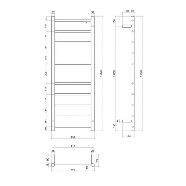 Thermogroup 10 Bar Round Ladder Heated Towel Rail - Matte Black - Wellsons