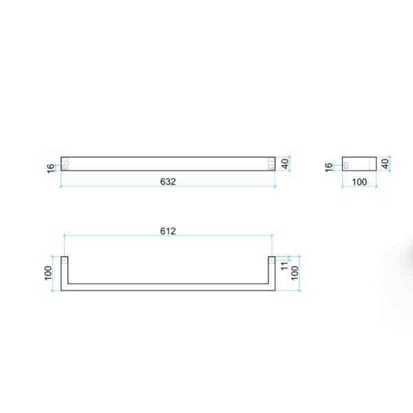 Thermogroup Square Single Bar Heated Towel Rail - Satin White 632 - Wellsons