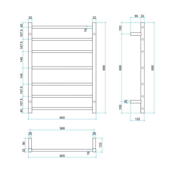 Thermogroup 7 Bar Round Ladder Heated Towel Rail - Gunmetal Grey - Wellsons