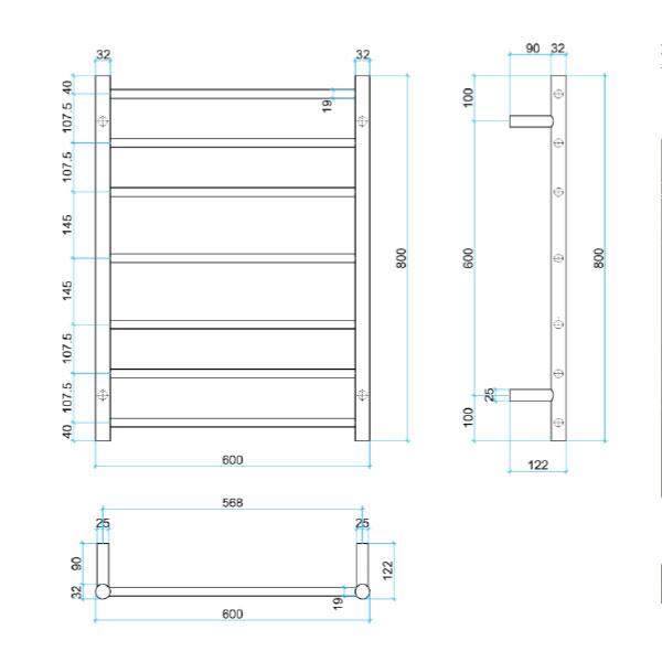 Thermogroup 7 Bar Round Ladder Heated Towel Ladder - Rose Gold - Wellsons