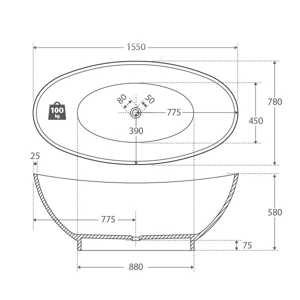Fienza Antonia Freestanding Stone Bath 1550mm - Matte White - Wellsons
