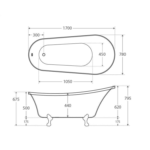 Fienza Claw Foot Acrylic Bath with Chrome Feet - Gloss White - Wellsons