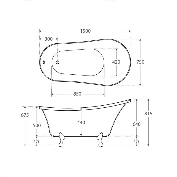 Fienza Acrylic Claw Foot Bath with White Feet - Gloss White - Wellsons