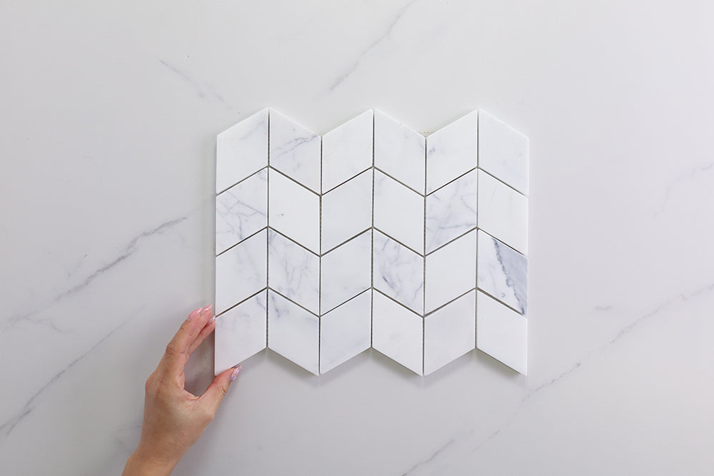 Deca White Honed Chevron Tile