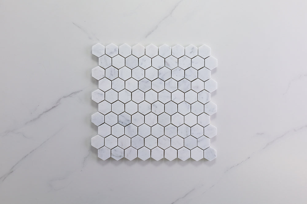 Deca White Carrara Honed Hexagon Tile