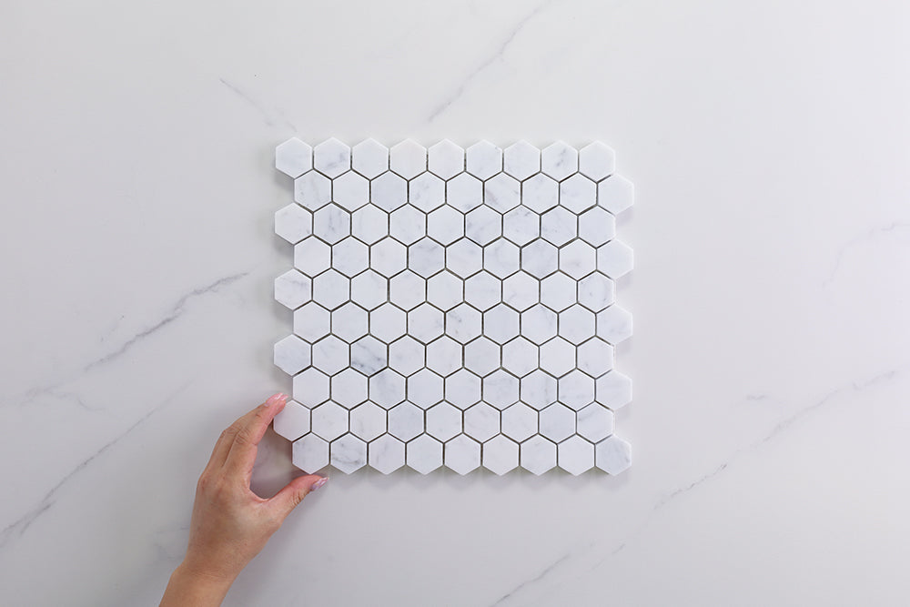 Deca White Carrara Honed Hexagon Tile