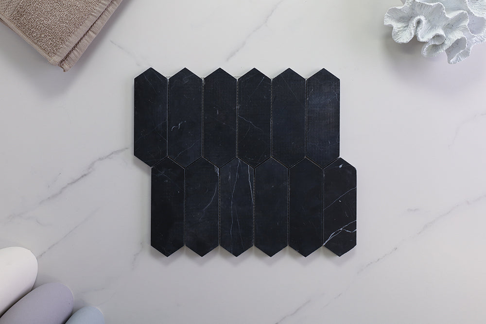 Deca Black Honed Long Hexagon Tile