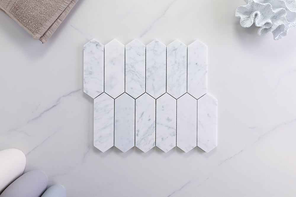 Deca White Carrara Honed Long Hexagon Tile
