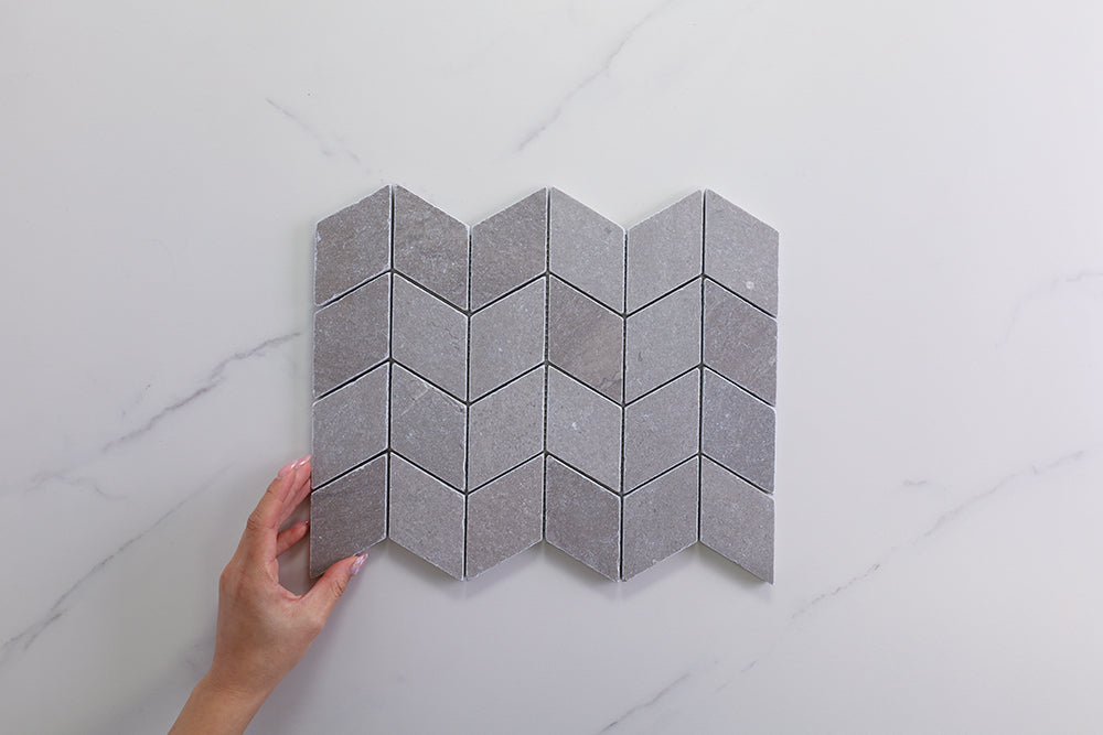 Deca Light Grey Honed Chevron Tile