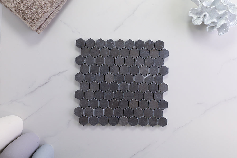 Deca Dark Grey Honed Hexagon Tile