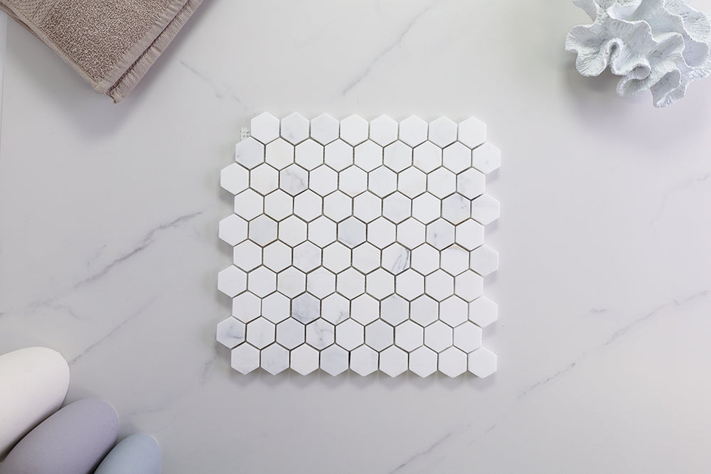 Deca White Honed Hexagon Tile