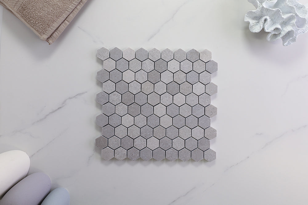 Deca Light Grey Honed Hexagon Tile