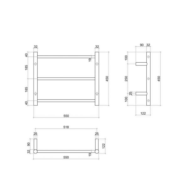 Thermogroup 3 Bar Straight Round Heated Towel Rail - Chrome - Wellsons
