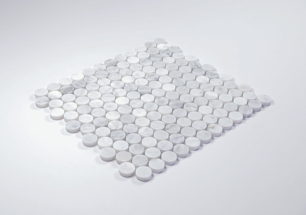 Infinity White Penny Carrara Round Mosaic