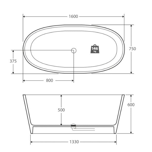 Fienza Lexy Stone Freestanding Bath 1600mm - Matte White - Wellsons