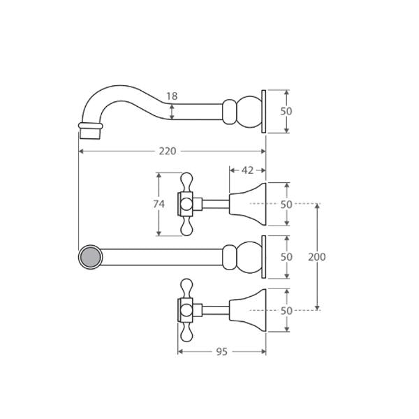 Lillian Shepherds Crook Bath Set - Brushed Nickel - Wellsons