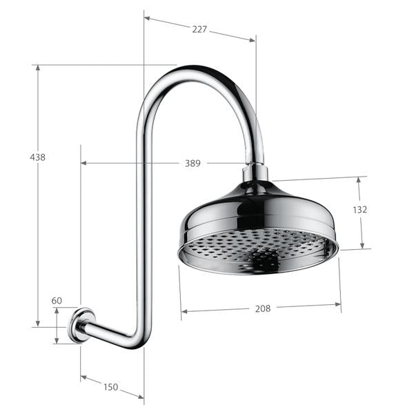 Fienza Lillian Wall Arm Shower Set - Matte Black - Wellsons