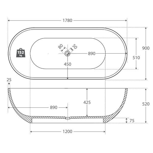 Fienza Nero Freestanding Stone Bath 1780mm - Matte White - Wellsons