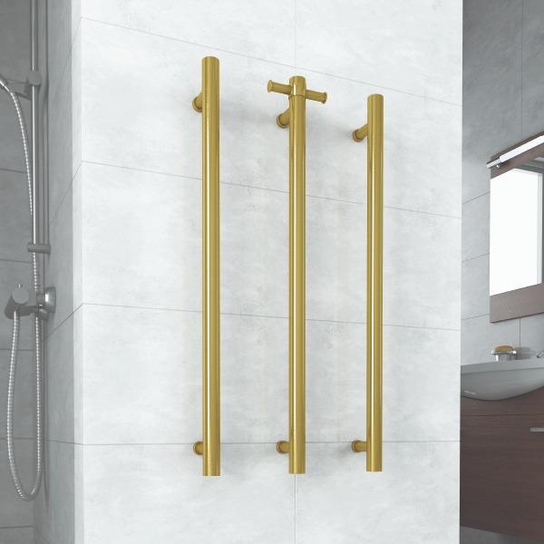 Thermogroup Straight Round Vertical Single Heated Towel Rail - Brushed Gold - Wellsons