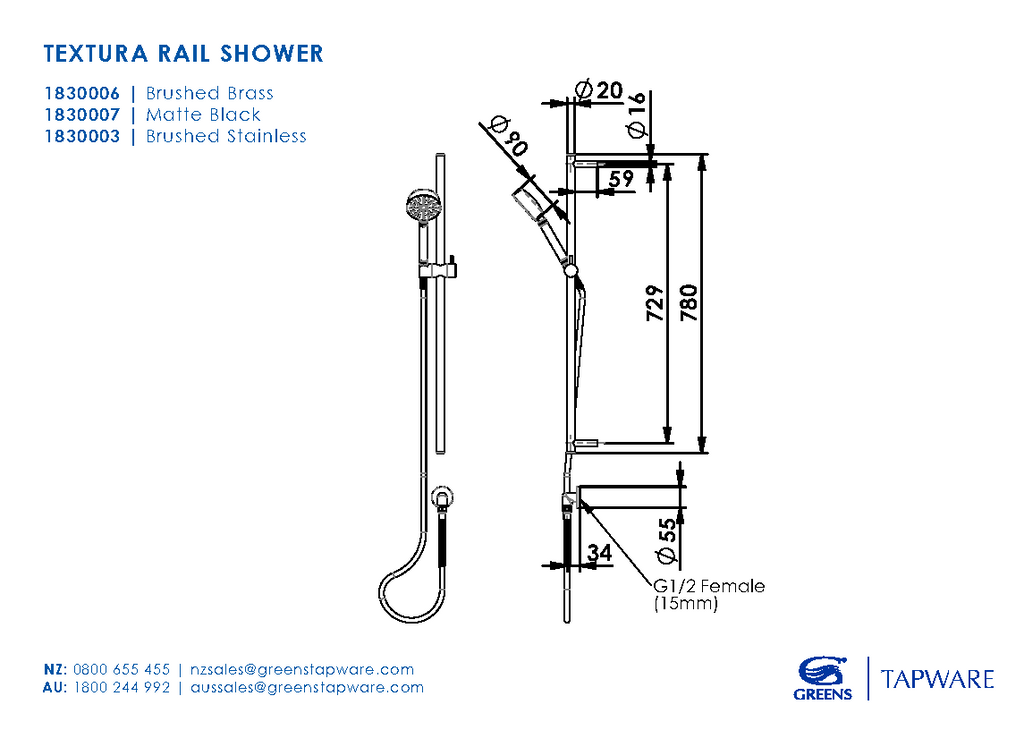 Greens Textura Rail Shower - Matte Black - Wellsons