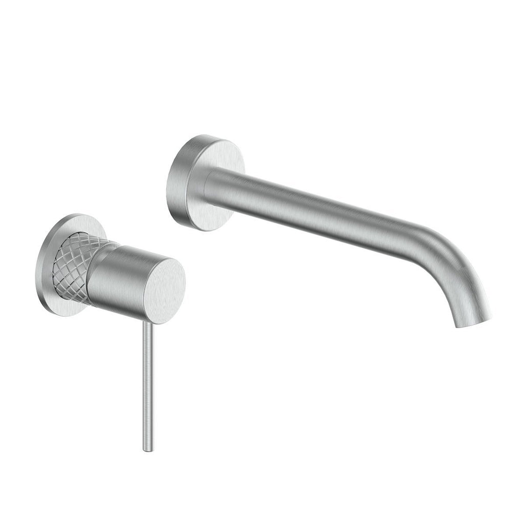 Greens Textura Wall Basin Mixer - Brushed Stainless - Wellsons