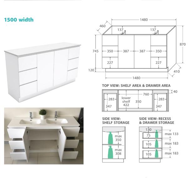 Fienza Vanessa Fingerpull Kickboard Vanity 600mm - 1500mm - Gloss White - Wellsons