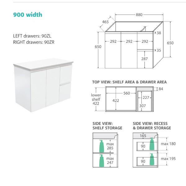 Fienza Vanessa Fingerpull Wall Hung Vanity 600mm - 1500mm - Gloss White - Wellsons