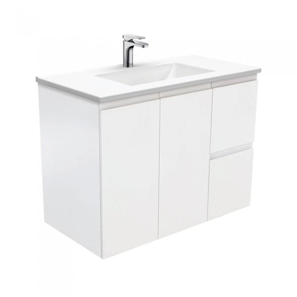 Fienza Vanessa Fingerpull Wall Hung Vanity 600mm - 1500mm - Gloss White - Wellsons