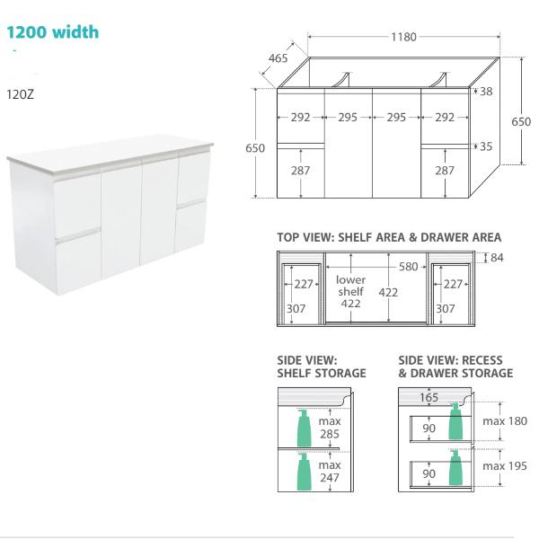 Fienza Vanessa Fingerpull Wall Hung Vanity 600mm - 1500mm - Gloss White - Wellsons