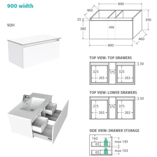 Fienza Vanessa Manu Wall Hung Vanity 750mm - 1200mm - White - Wellsons