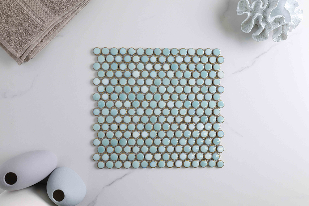 Bindi Green Mint Gloss Penny Round Mosaic Tile