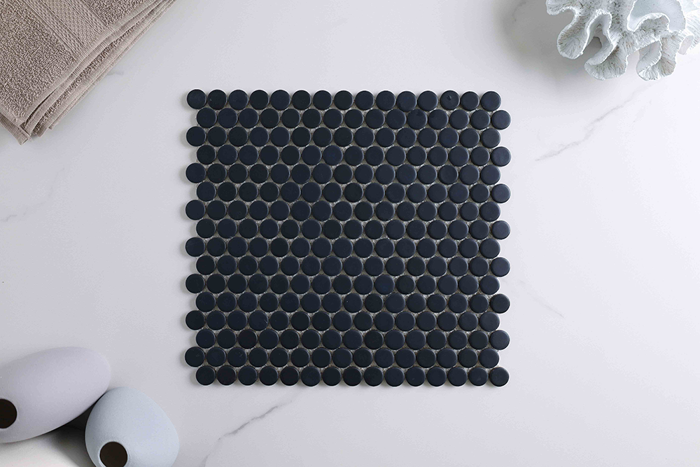 Bindi Black Matt Penny Round Mosaic Tile
